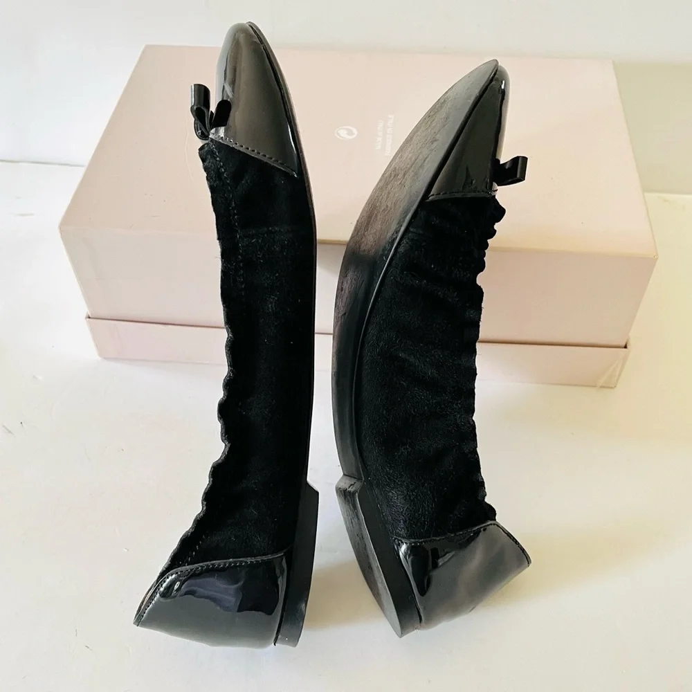Valentino red black patent and velvet ballet slippers
